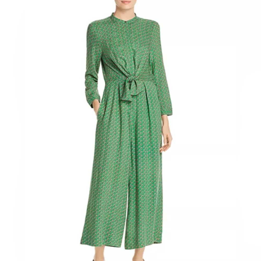 Scotch & Soda Green Printed Draped Tie-Front Jumpsuit